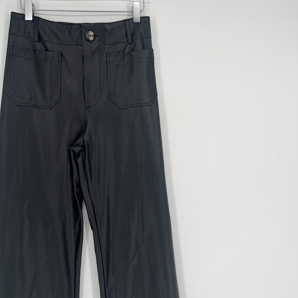 Maeve Colette Pants Women 26 Faux Leather Biker Wide Leg High Rise Anthropologie - Picture 5 of 12